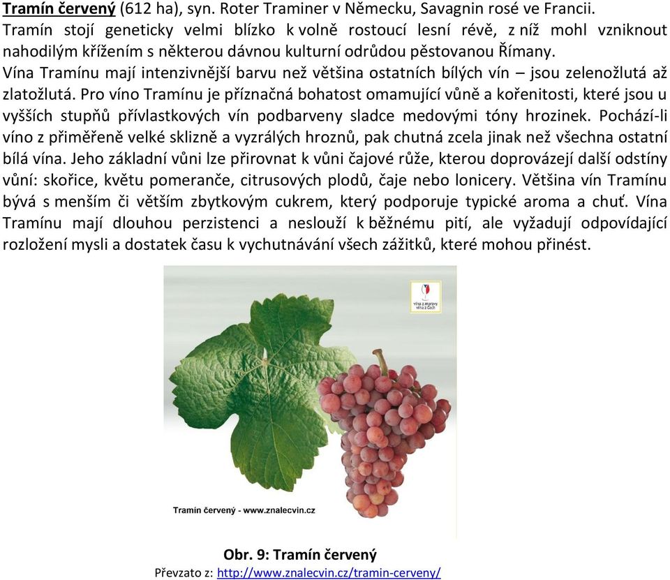 Vína Tramínu mají intenzivnější barvu než většina ostatních bílých vín jsou zelenožlutá až zlatožlutá.