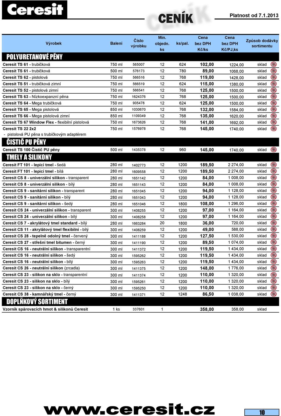 750 ml 566516 12 768 119,00 1428,00 sklad Ceresit TS 51 - trubičková zimní 750 ml 566519 12 624 115,00 1380,00 sklad Ceresit TS 52 - pistolová zimní 750 ml 566541 12 768 125,00 1500,00 sklad Ceresit