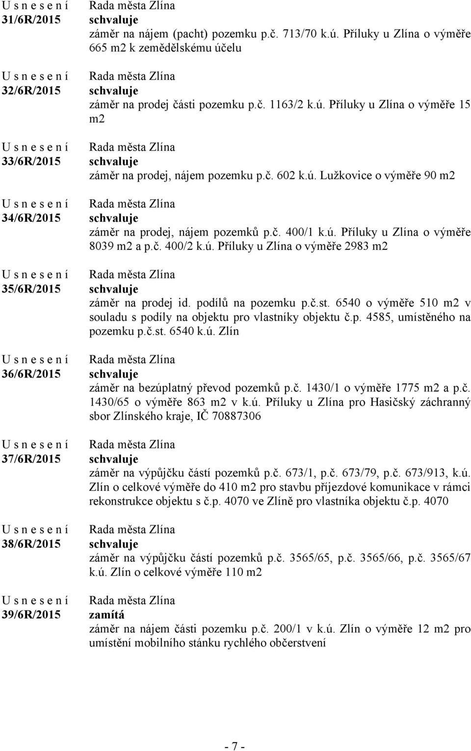 č. 400/1 k.ú. Příluky u Zlína o výměře 8039 m2 a p.č. 400/2 k.ú. Příluky u Zlína o výměře 2983 m2 záměr na prodej id. podílů na pozemku p.č.st.