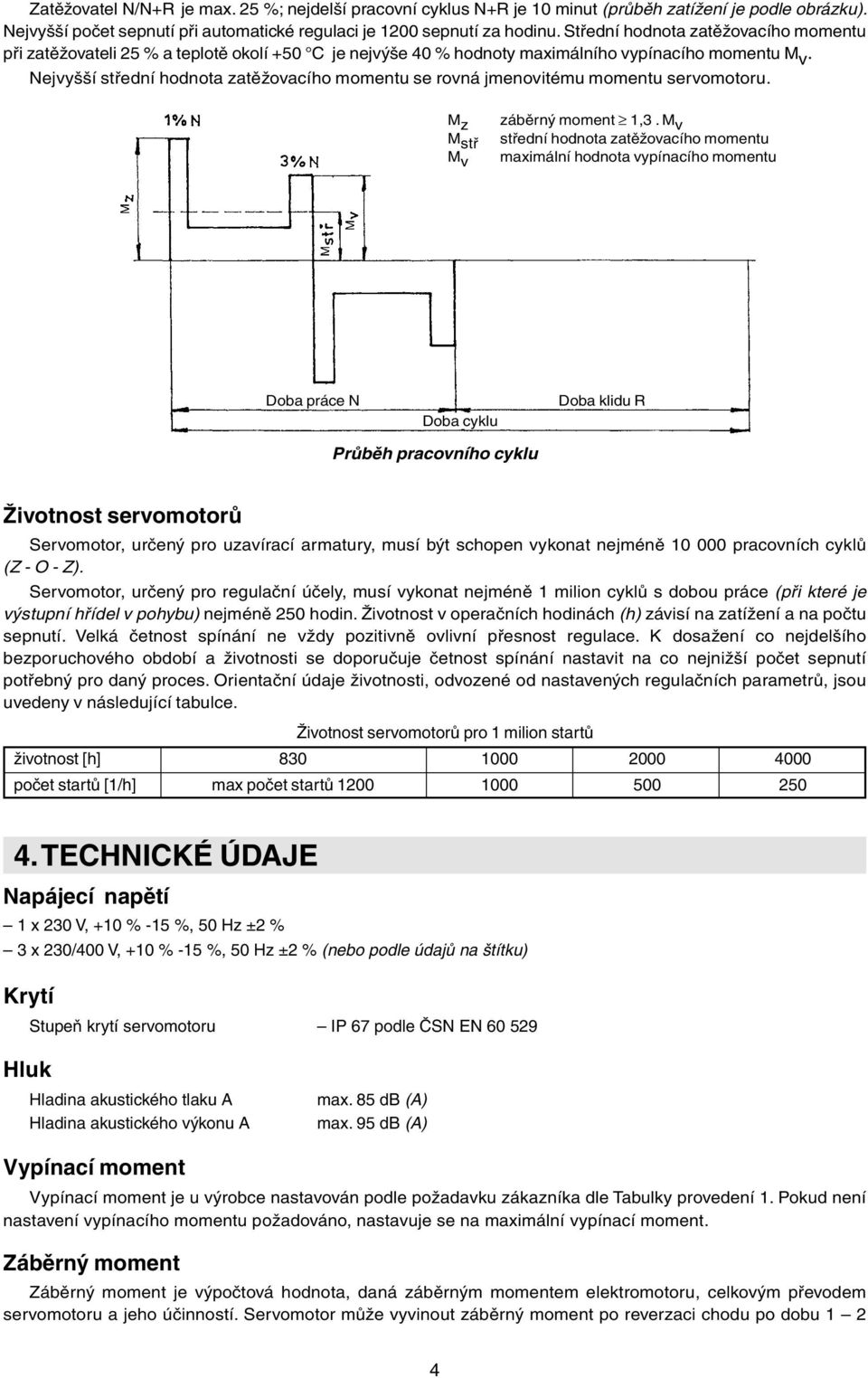 ejvyšší střední hodnota zatěžovacího momentu se rovná jmenovitému momentu servomotoru. M z M stř M v záběrný moment 1,3.