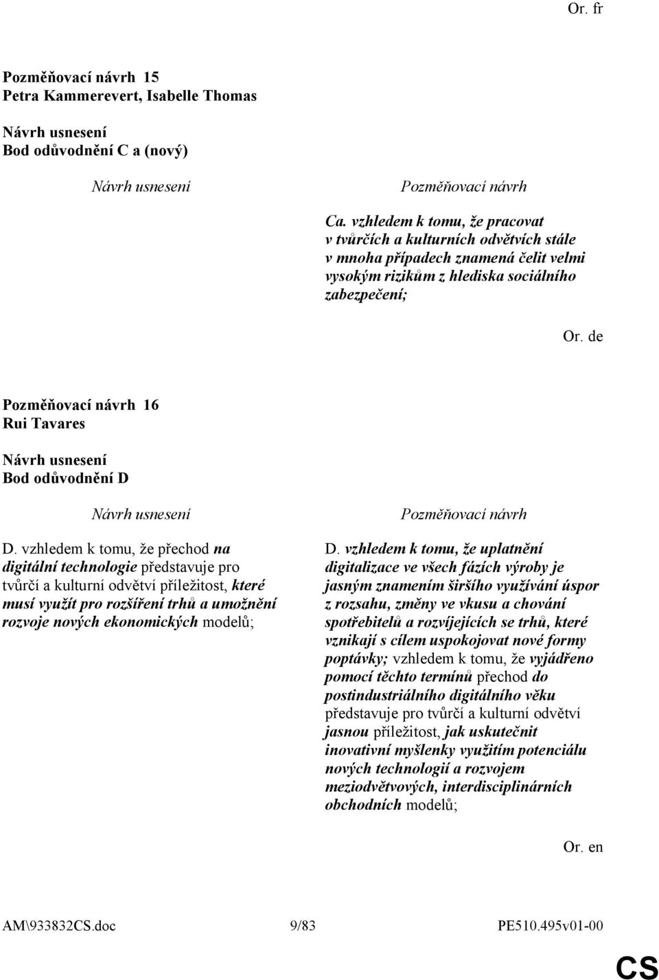 vzhledem k tomu, že přechod na digitální technologie představuje pro tvůrčí a kulturní odvětví příležitost, které musí využít pro rozšíření trhů a umožnění rozvoje nových ekonomických modelů; D.