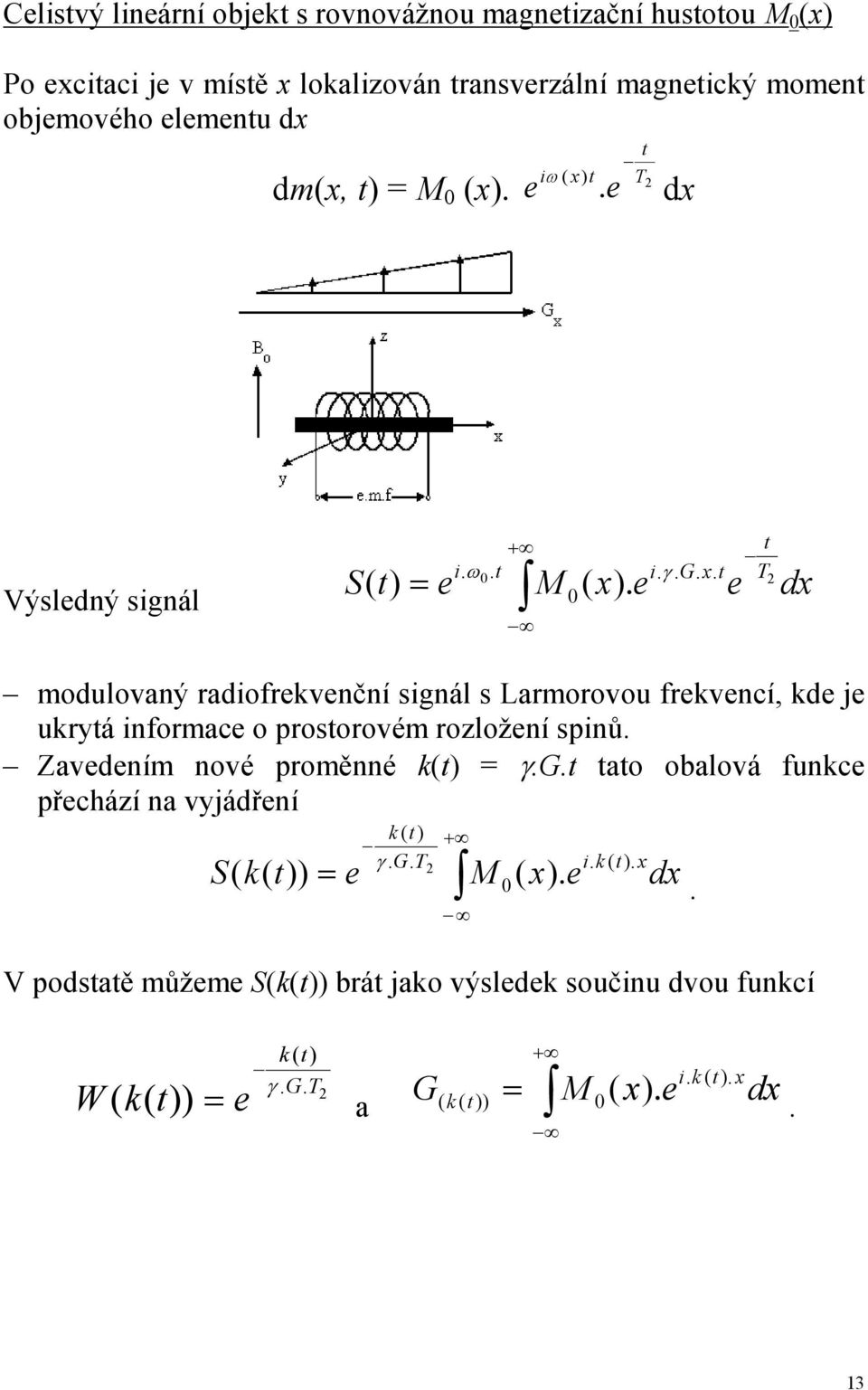 kde je ukrtá informace o prostorovém rozložení spinů Zavedením nové proměnné k(t) = γt tato obalová funkce přechází na vjádření S k( t)) k ( t ) γ T ( 2 +