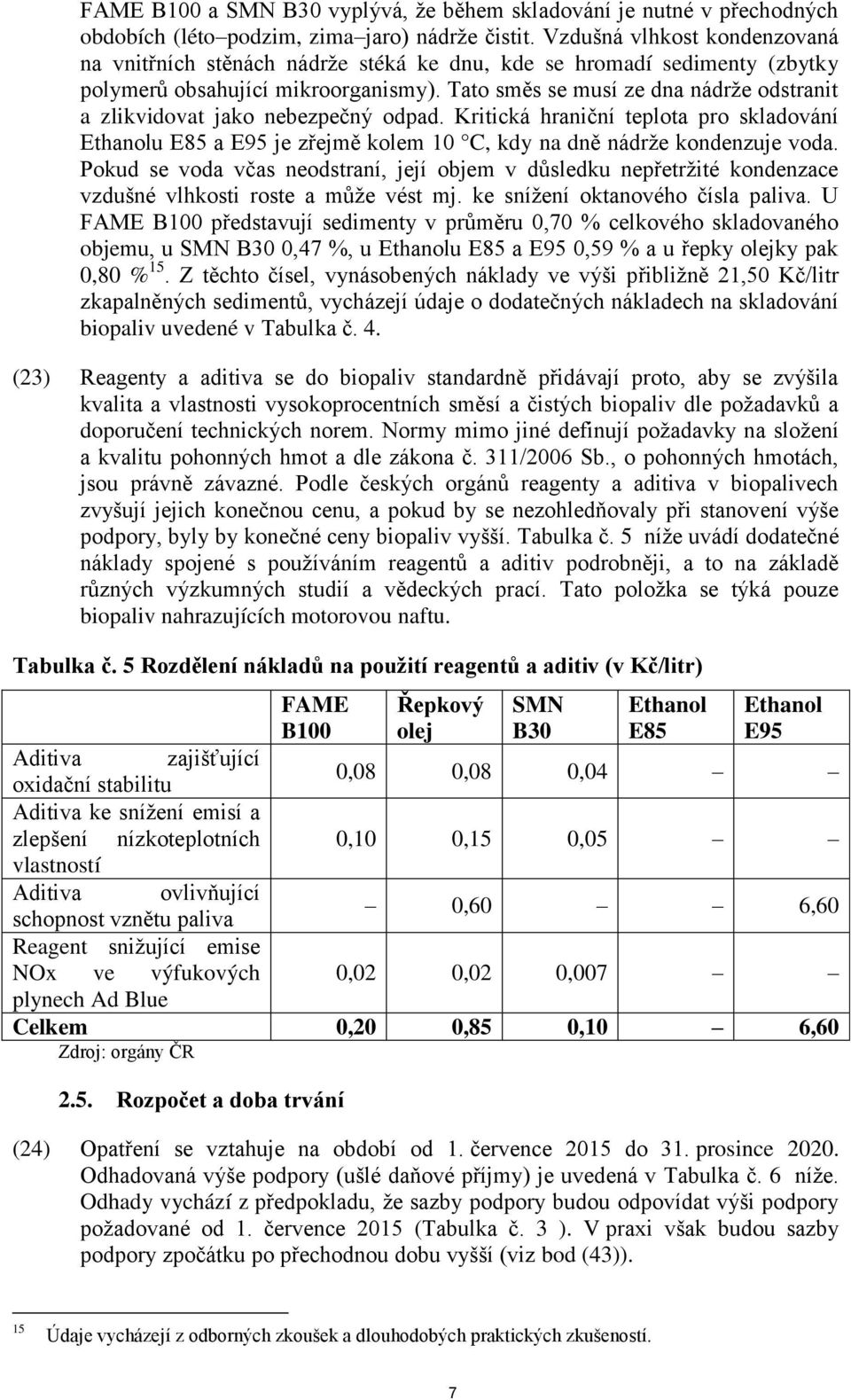 Tato směs se musí ze dna nádrže odstranit a zlikvidovat jako nebezpečný odpad. Kritická hraniční teplota pro skladování Ethanolu E85 a E95 je zřejmě kolem 10 C, kdy na dně nádrže kondenzuje voda.