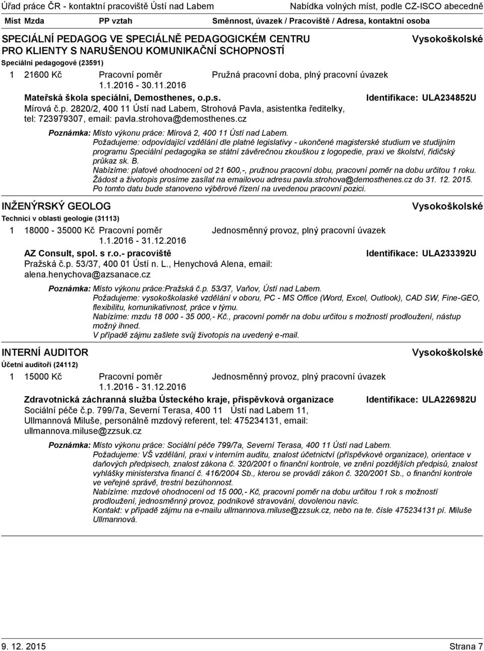 strohova@demosthenes.cz Poznámka: Místo výkonu práce: Mírová 2, 400 Ústí nad Labem.