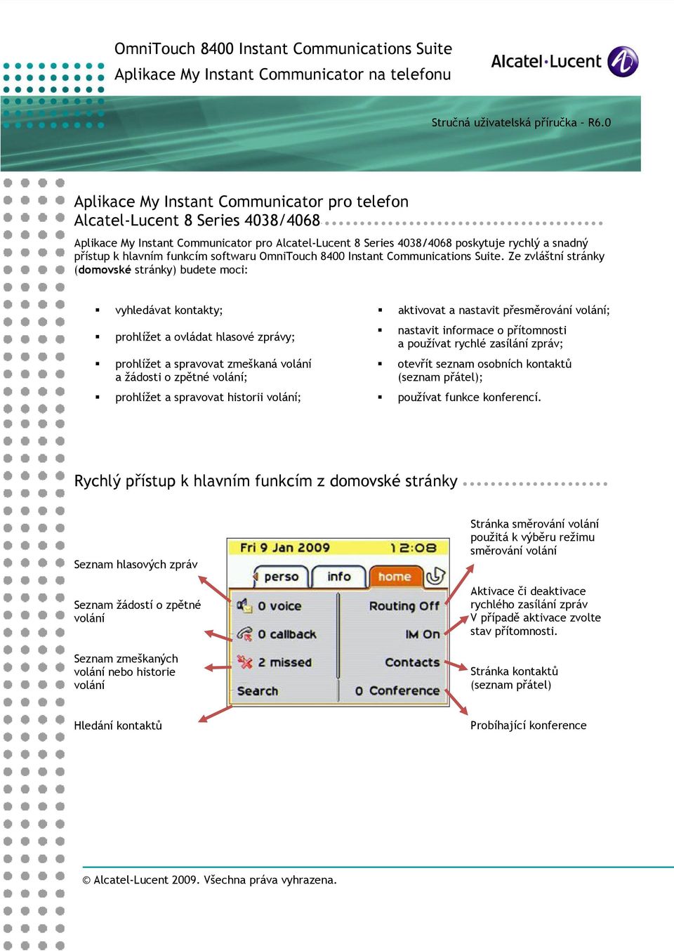 funkcím softwaru OmniTouch 8400 Instant Communications Suite.