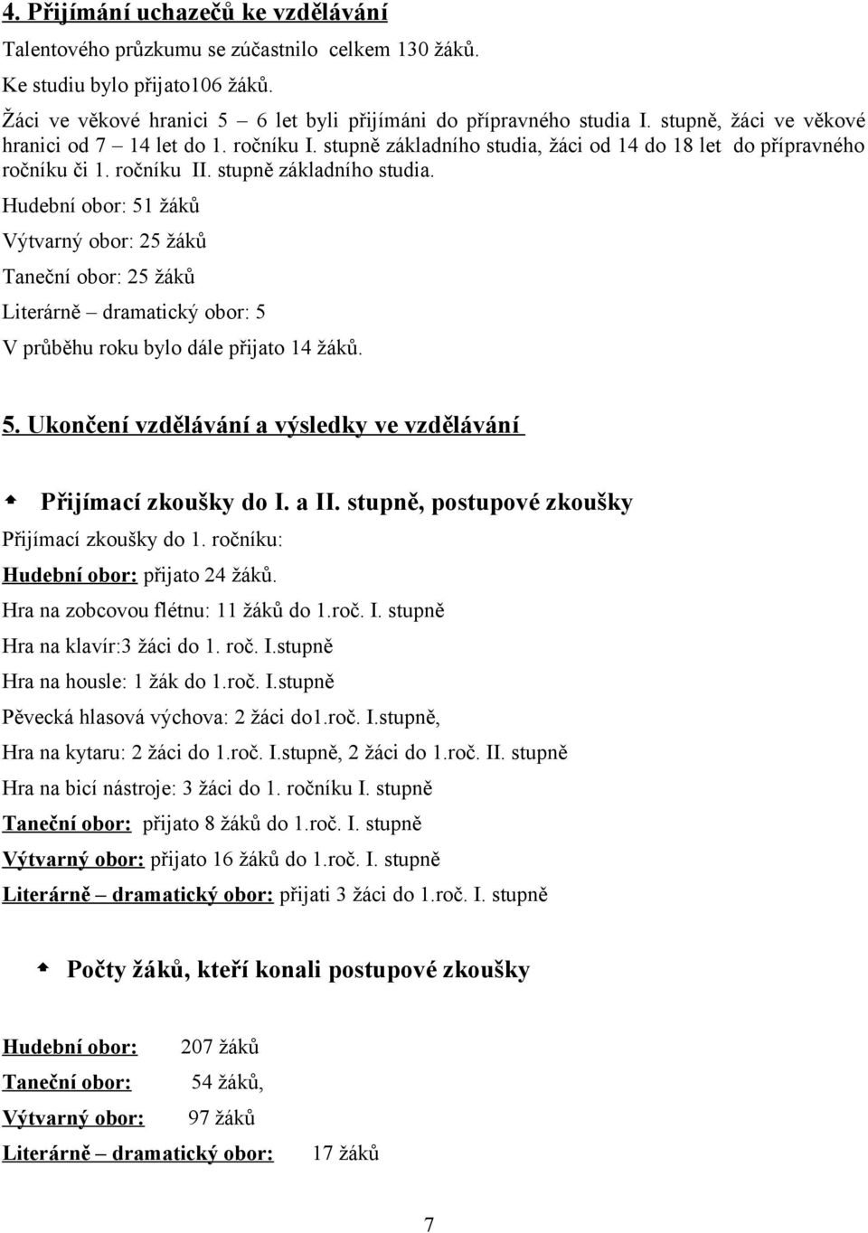 žáci od 14 do 18 let do přípravného ročníku či 1. ročníku II. stupně základního studia.