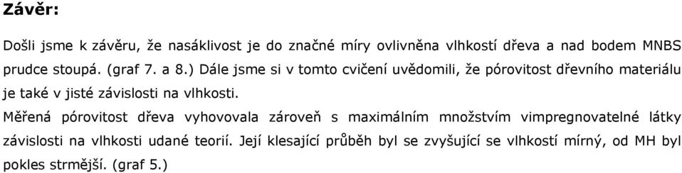 ) Dále jsme si v tomto cvičení uvědomili, že pórovitost dřevního materiálu je také v jisté závislosti na vlhkosti.