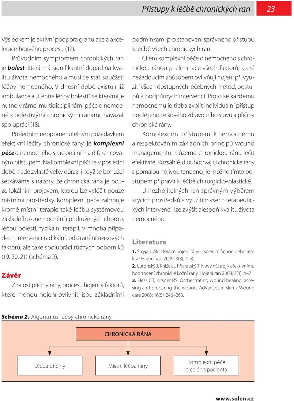 V dnešní době existují již ambulance a Centra léčby bolesti, se kterými je nutno v rámci multidisciplinární péče o nemocné s bolestivými chronickými ranami, navázat spolupráci (18).