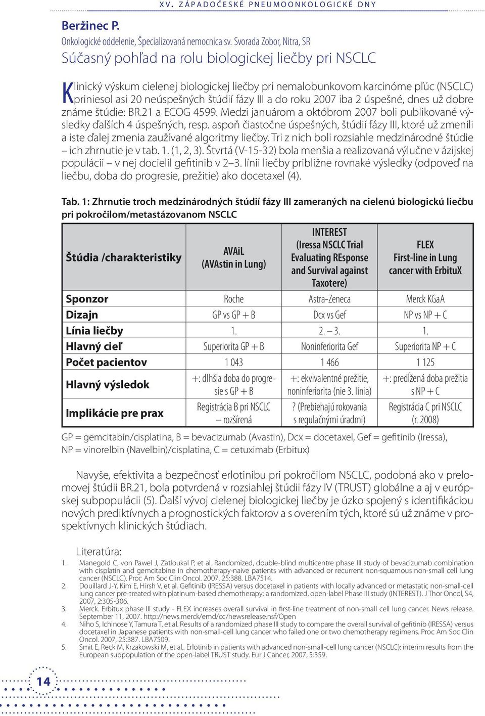 fázy III a do roku 2007 iba 2 úspešné, dnes už dobre známe štúdie: BR.21 a ECOG 4599. Medzi januárom a októbrom 2007 boli publikované výsledky ďalších 4 úspešných, resp.