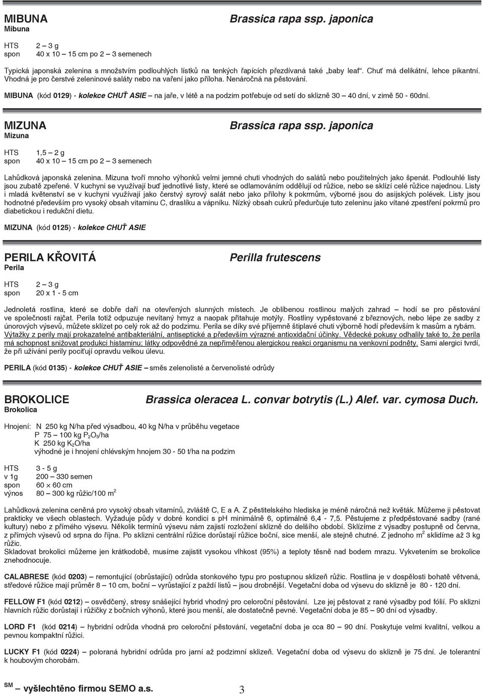 MIBUNA (kód 0129) - kolekce CHU ASIE na jae, v lét a na podzim potebuje od setí do sklizn 30 40 dní, v zim 50-60dní. MIZUNA Mizuna Brassica rapa ssp.