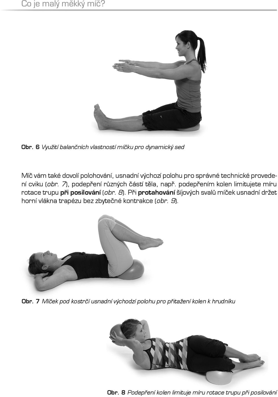 provedení cviku (obr. 7), podepření různých částí těla, např. podepřením kolen limitujete míru rotace trupu při posilování (obr. 8).
