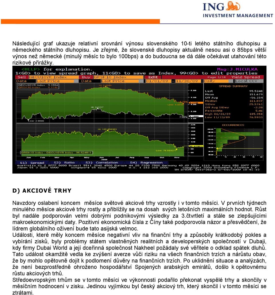 D) AKCIOVÉ TRHY Navzdory oslabení koncem měsíce světové akciové trhy vzrostly i v tomto měsíci.