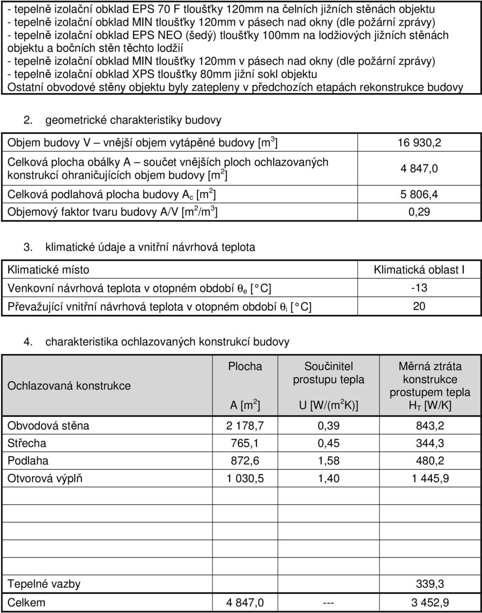 obklad XPS tloušťky 80mm jižní sokl objektu Ostatní obvodové stěny objektu byly zatepleny v předchozích etapách rekonstrukce budovy 2.