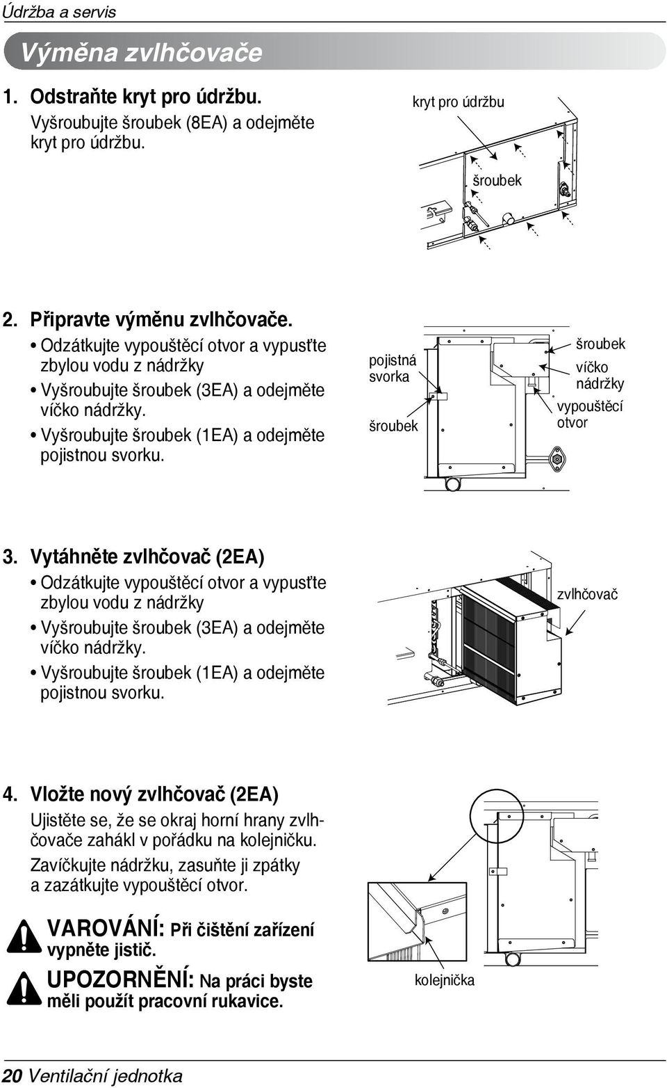 pojistná svorka šroubek šroubek víčko nádržky vypouštěcí otvor 3. Vytáhněte zvlhčovač (2EA)  zvlhčovač 4.