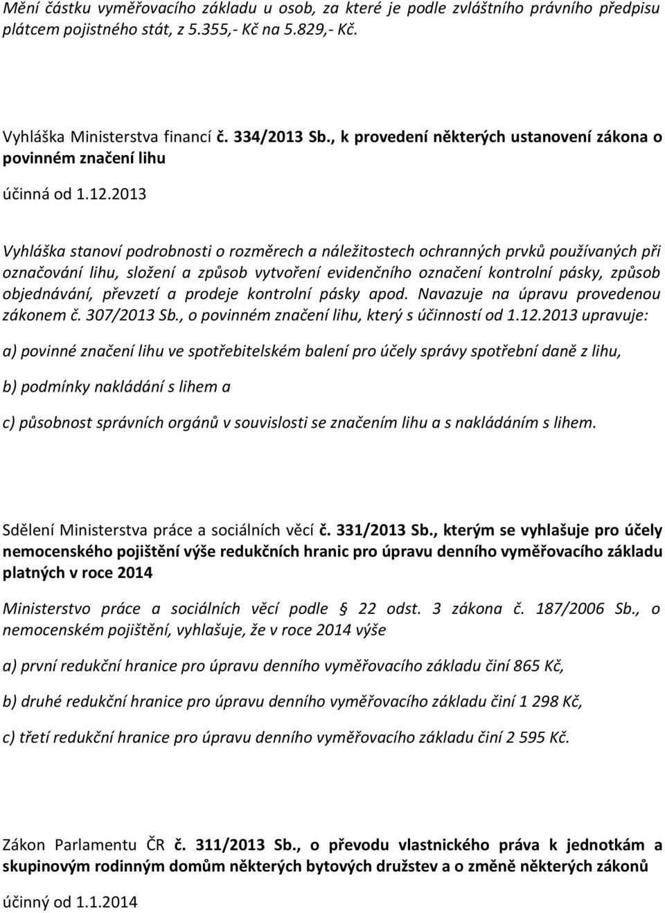 2013 Vyhláška stanoví podrobnosti o rozměrech a náležitostech ochranných prvků používaných při označování lihu, složení a způsob vytvoření evidenčního označení kontrolní pásky, způsob objednávání,