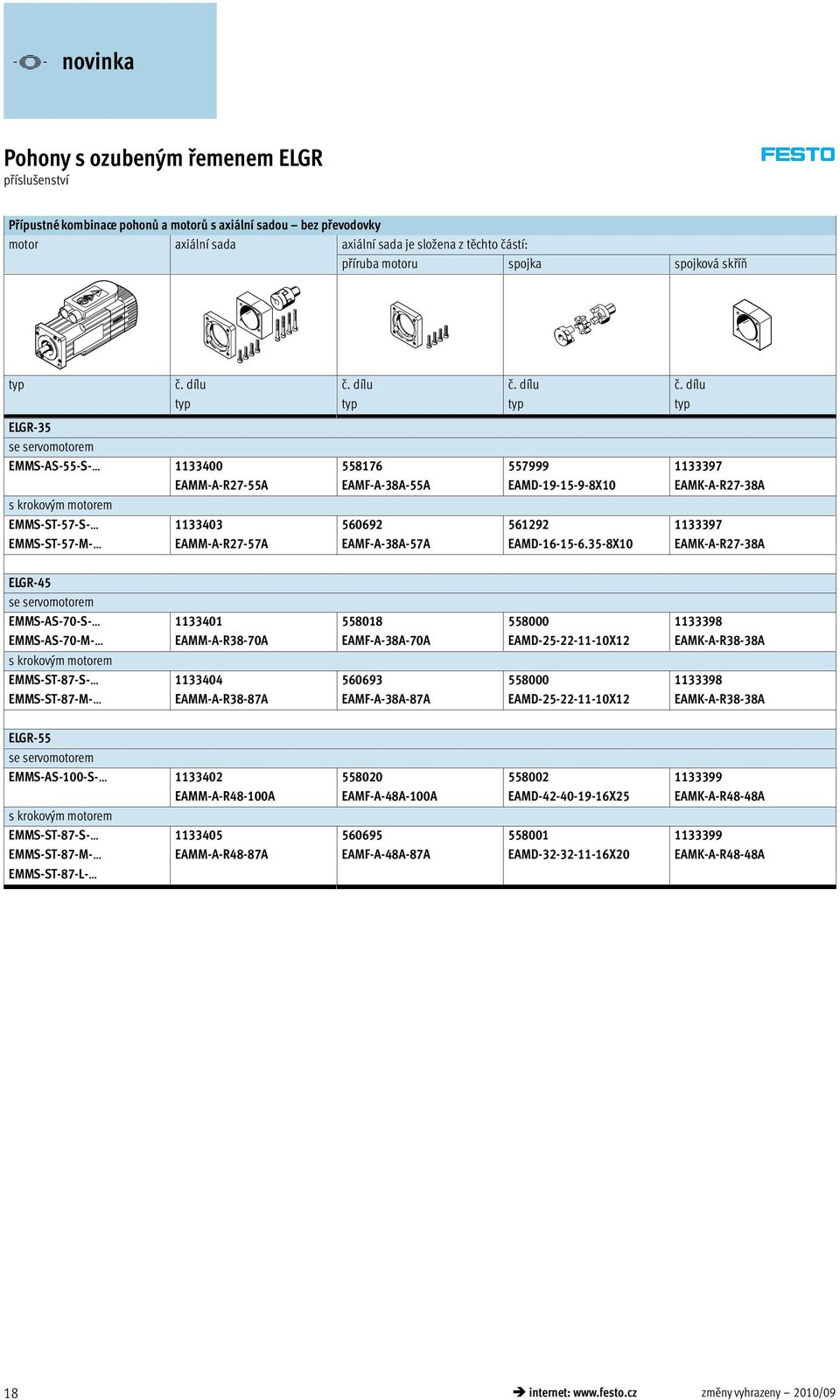 dílu typ ELGR-35 se servomotorem EMMS-AS-55-S- 1133400 EAMM-A-R27-55A 558176 EAMF-A-38A-55A 557999 EAMD-19-15-9-8X10 1133397 EAMK-A-R27-38A s krokovým motorem EMMS-ST-57-S- EMMS-ST-57-M- 1133403