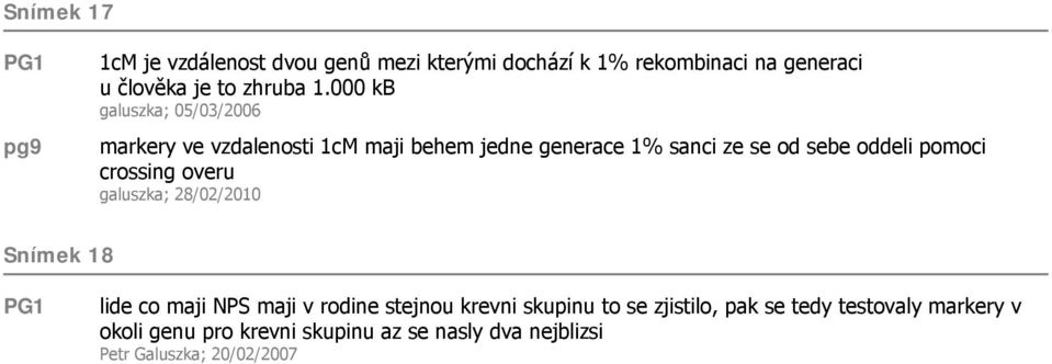 000 kb galuszka; 05/03/2006 markery ve vzdalenosti 1cM maji behem jedne generace 1% sanci ze se od sebe oddeli pomoci