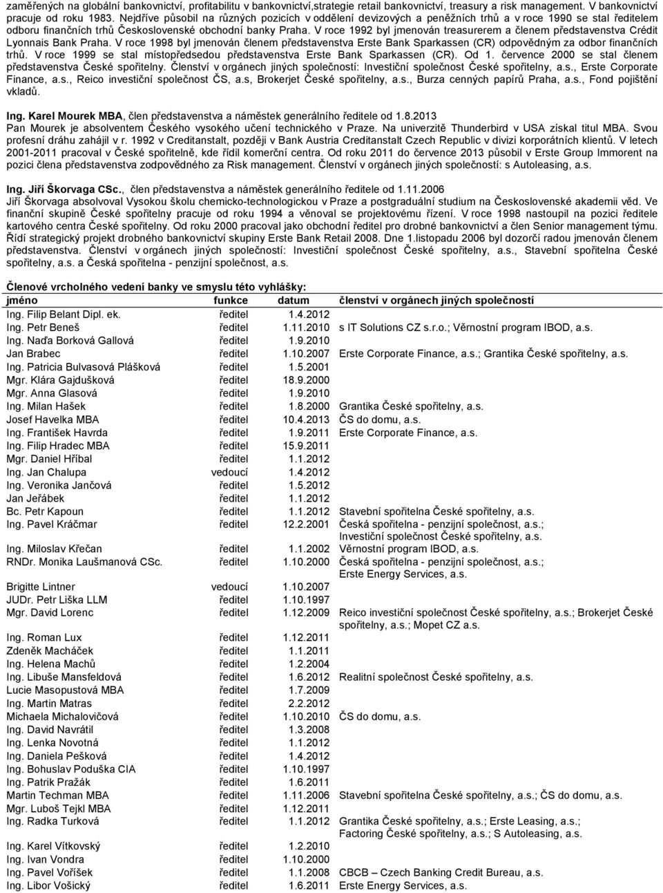 V roce 1992 byl jmenován treasurerem a členem představenstva Crédit Lyonnais Bank Praha. V roce 1998 byl jmenován členem představenstva Erste Bank Sparkassen (CR) odpovědným za odbor finančních trhů.