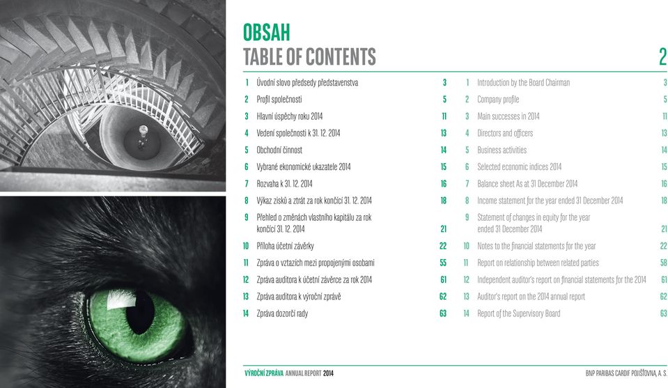 12. 2014 21 10 Příloha účetní závěrky 22 11 Zpráva o vztazích mezi propojenými osobami 55 12 Zpráva auditora k účetní závěrce za rok 2014 61 13 Zpráva auditora k výroční zprávě 62 14 Zpráva dozorčí