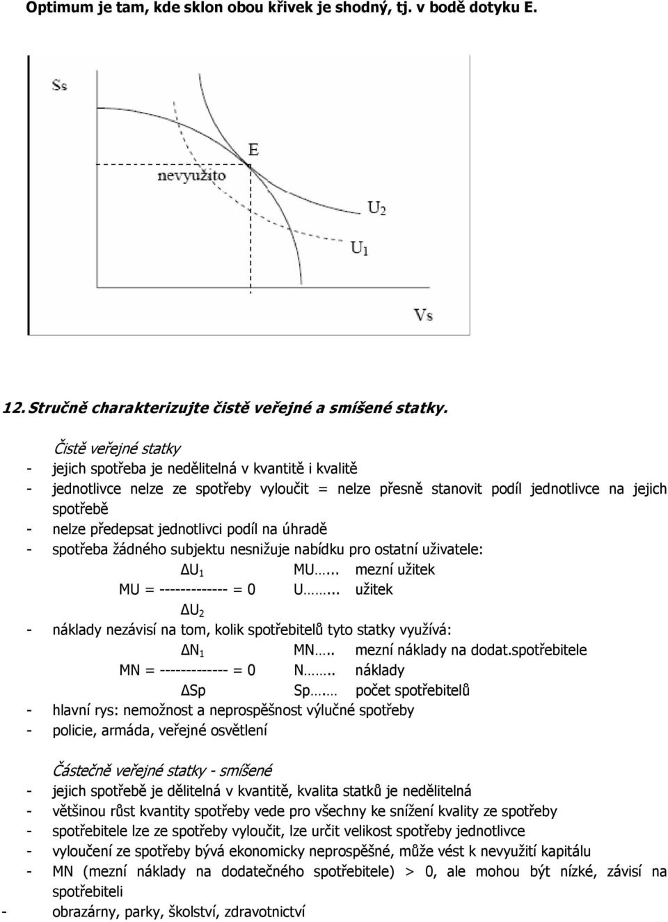 jednotlivci podíl na úhradě - spotřeba žádného subjektu nesnižuje nabídku pro ostatní uživatele: U 1 MU... mezní užitek MU = ------------- = 0 U.