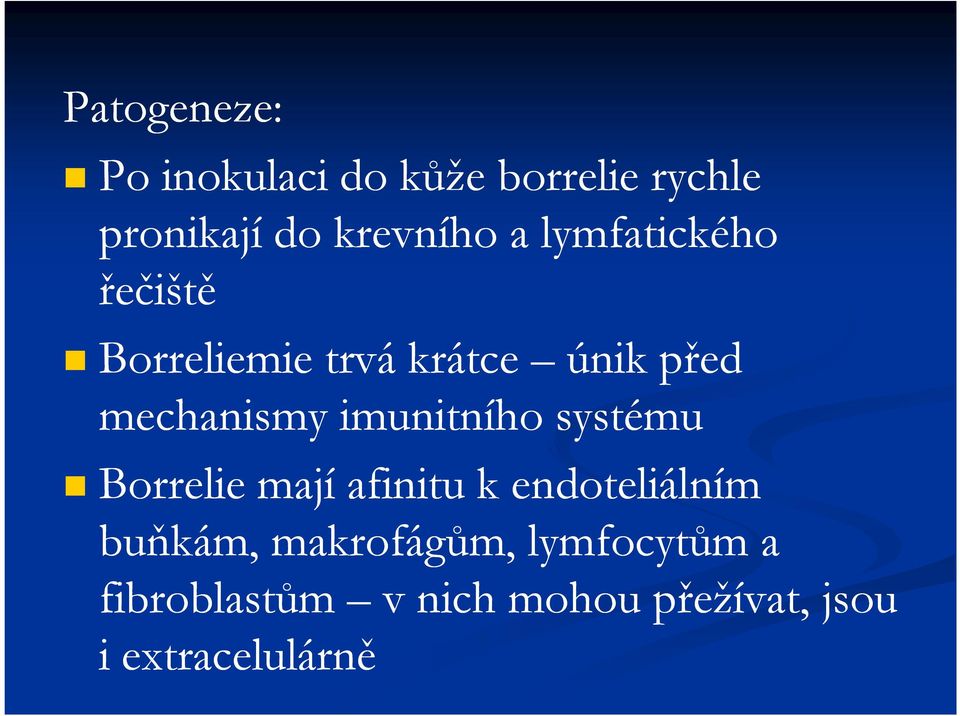 imunitního systému Borrelie mají afinitu k endoteliálním buňkám,