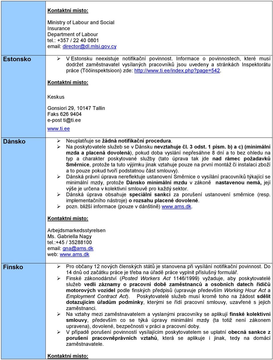 Keskus Gonsiori 29, 10147 Tallin Faks 626 9404 e-post ti@ti.ee www.ti.ee Dánsko Neuplatňuje se žádná notifikační procedura. Na poskytovatele služeb se v Dánsku nevztahuje čl. 3 odst. 1 písm.