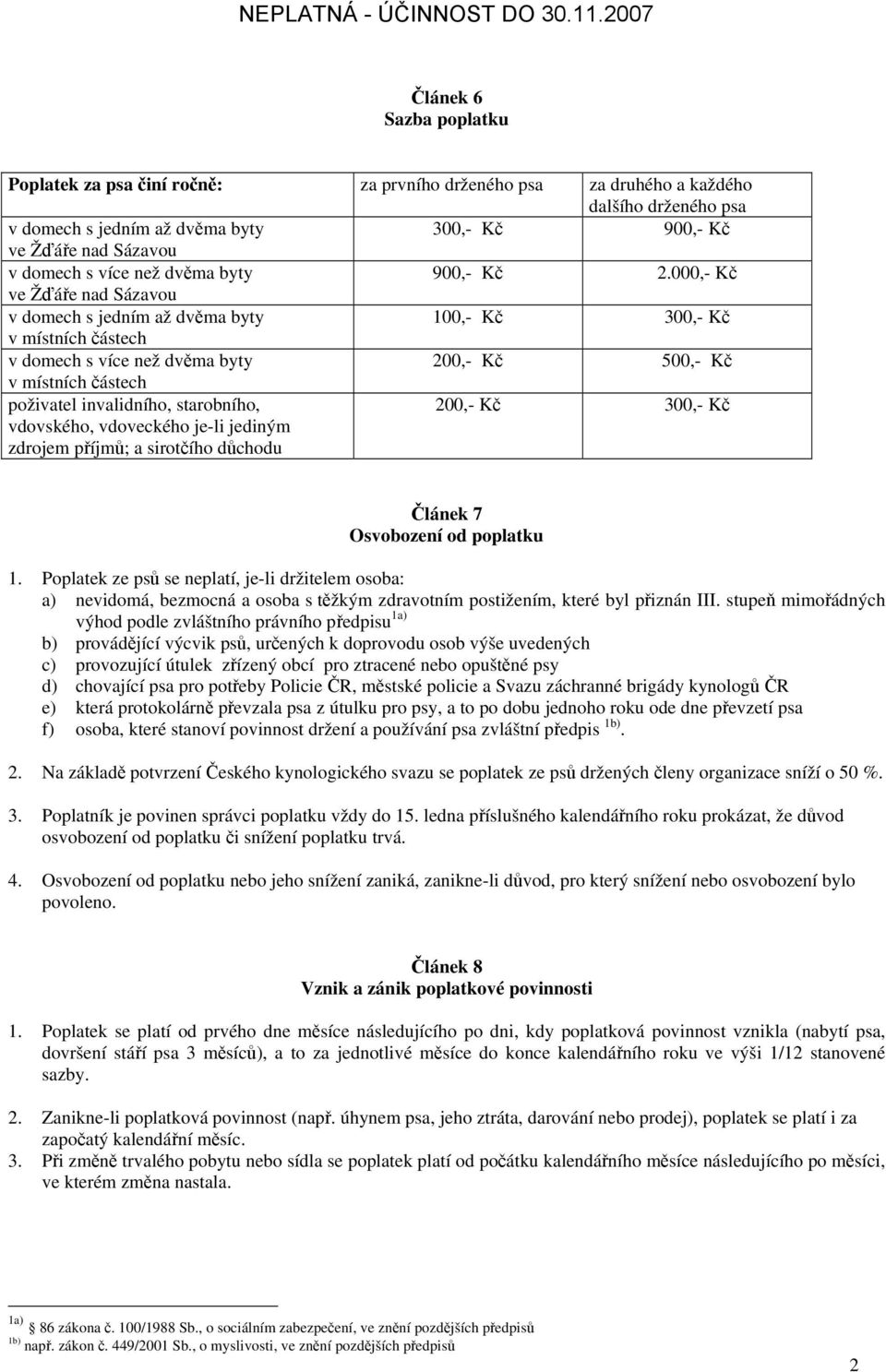 000,- Kč ve Žďáře nad Sázavou v domech s jedním až dvěma byty 100,- Kč 300,- Kč v místních částech v domech s více než dvěma byty 200,- Kč 500,- Kč v místních částech poživatel invalidního,