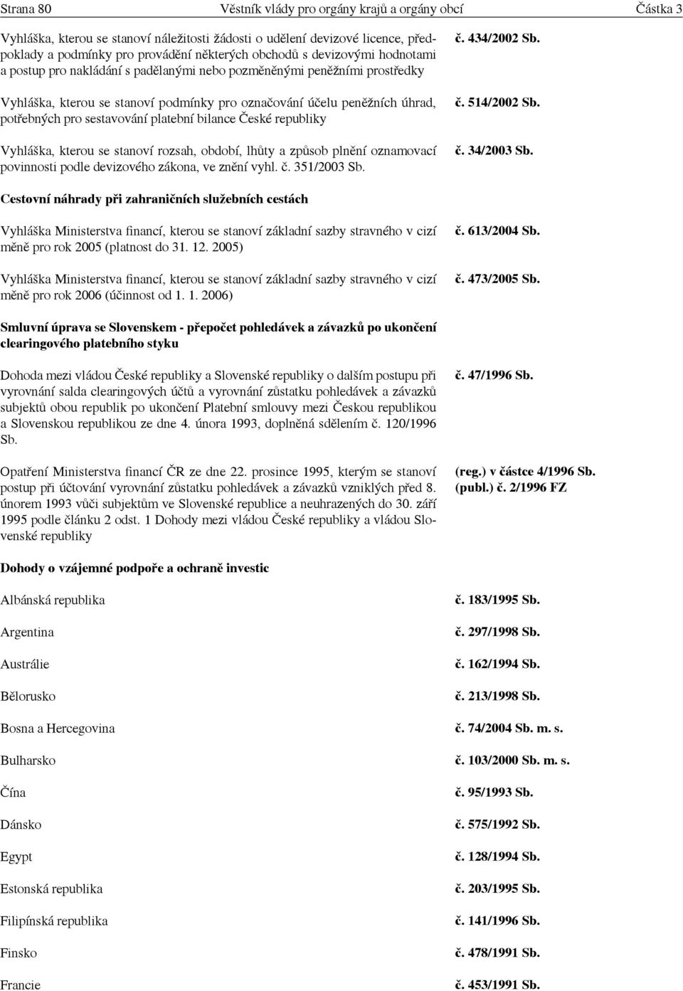 platební bilance České republiky Vyhláška, kterou se stanoví rozsah, období, lhůty a způsob plnění oznamovací povinnosti podle devizového zákona, ve znění vyhl. č. 351/2003 Sb. č. 434/2002 Sb. č. 514/2002 Sb.