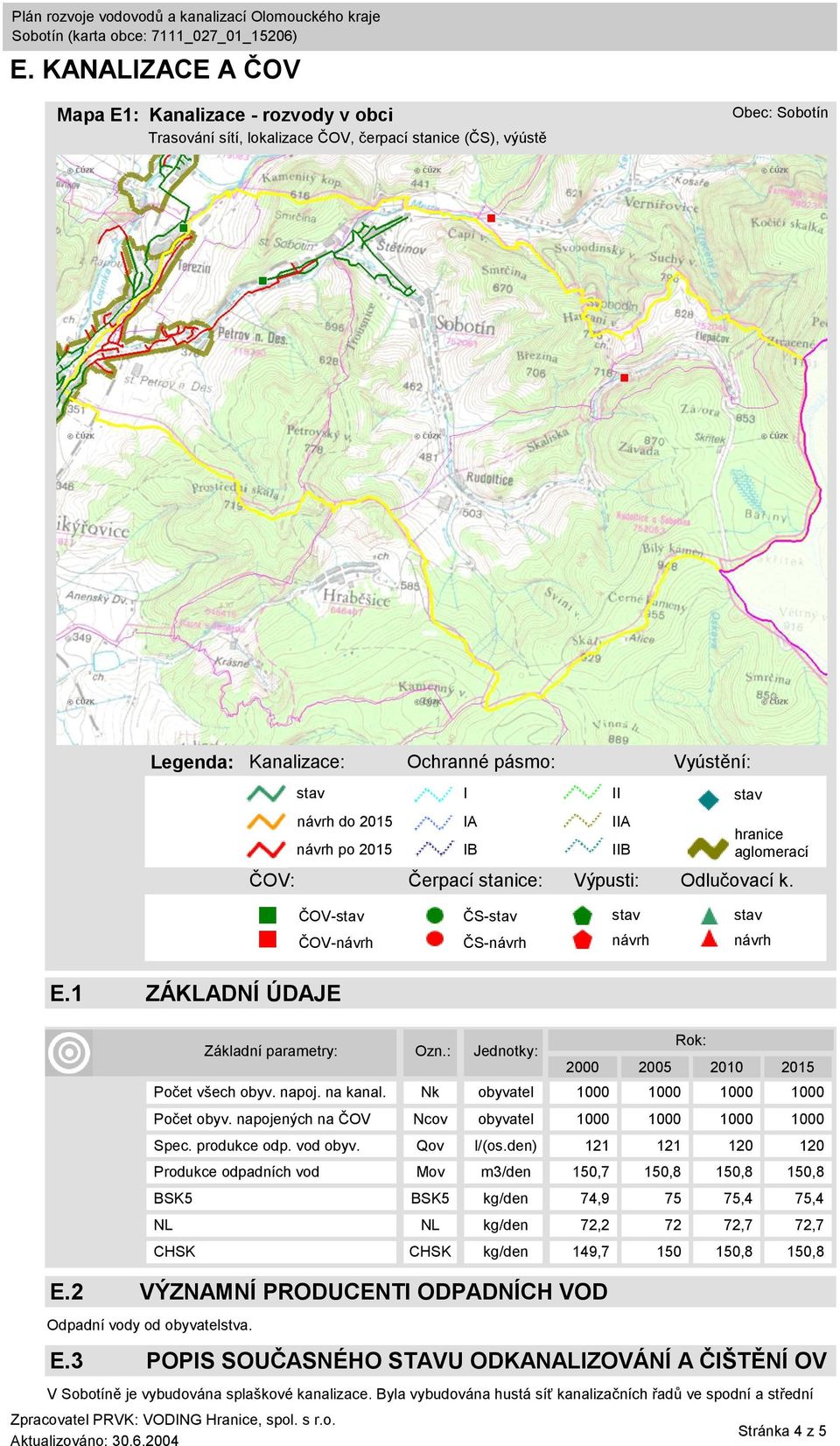 Základní parametry: Ozn.: Jednotky: 2000 2005 2010 2015 Počet všech obyv. napoj. na kanal. Nk obyvatel 1000 1000 1000 1000 Počet obyv. napojených na ČOV Ncov obyvatel 1000 1000 1000 1000 Spec.