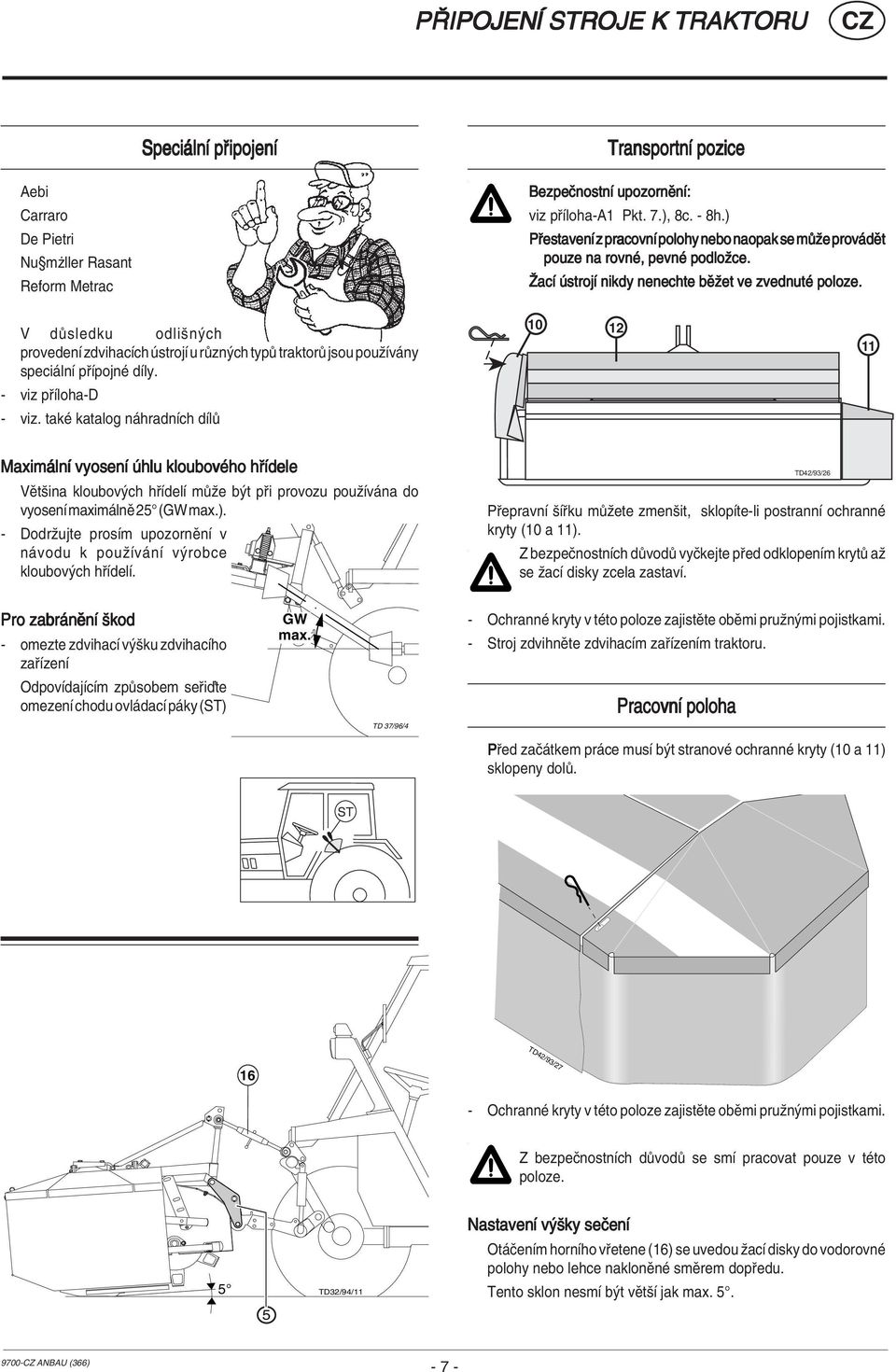 Vd sledku odliön ch provedenì zdvihacìch strojì u r zn ch typ traktor jsou pouûìv ny speci lnì p ÌpojnÈ dìly. - viz p Ìloha-D - viz.