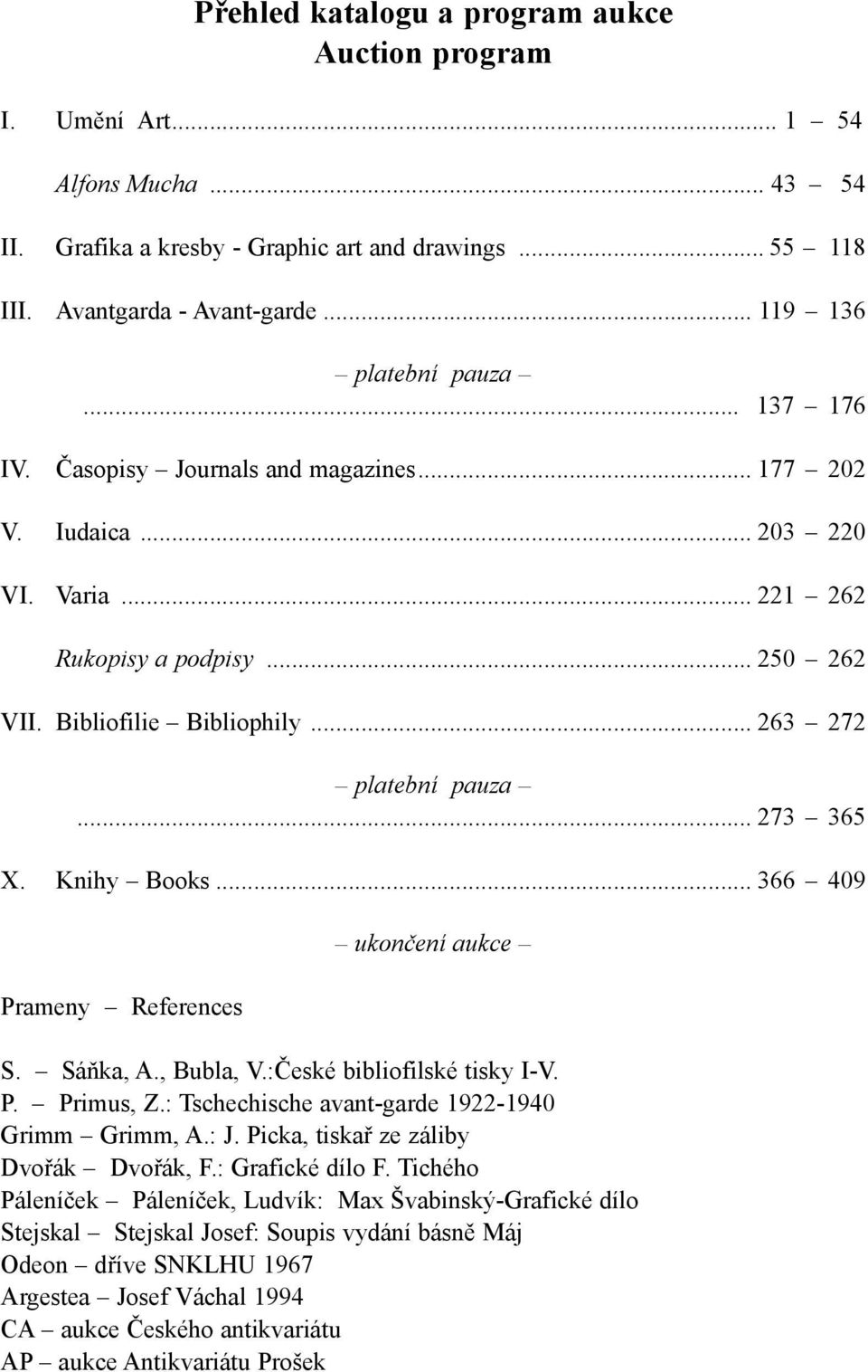 .. 263 272 platební pauza... 273 365 X. Knihy Books... 366 409 Prameny References ukončení aukce S. Sáňka, A., Bubla, V.:České bibliofilské tisky I-V. P. Primus, Z.