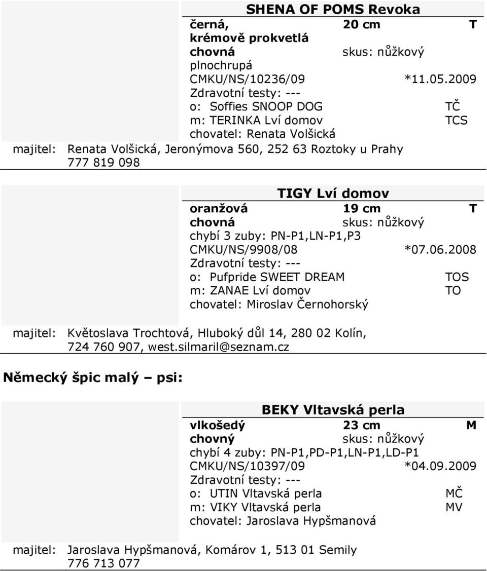 3 zuby: PN-P1,LN-P1,P3 CMKU/NS/9908/08 *07.06.