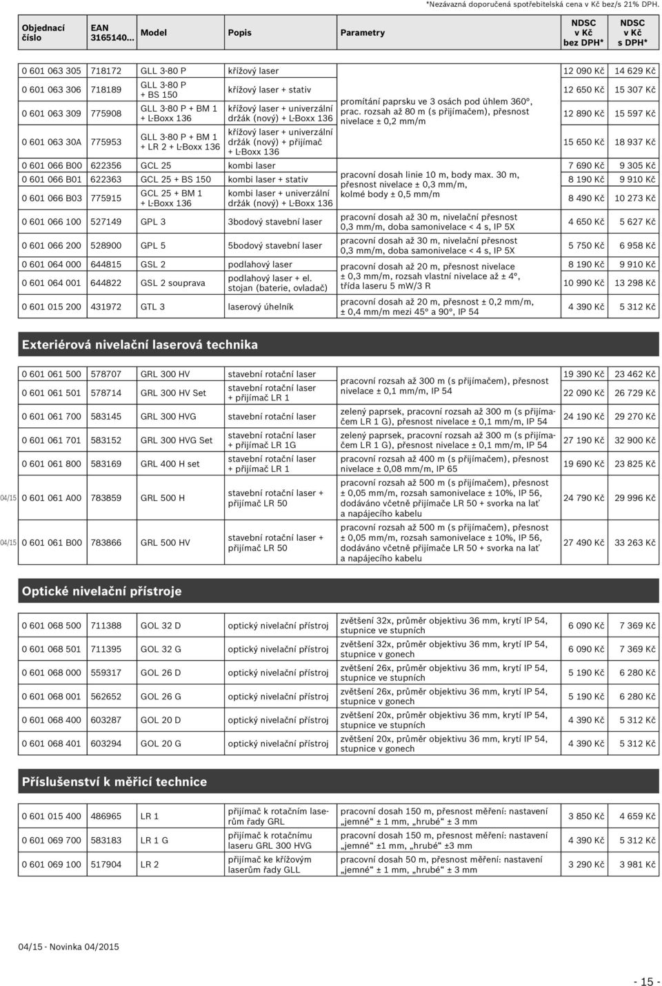 laser + stativ 12 650 Kč 15 307 Kč promítání paprsku ve 3 osách pod úhlem 360, křížový laser + univerzální prac.