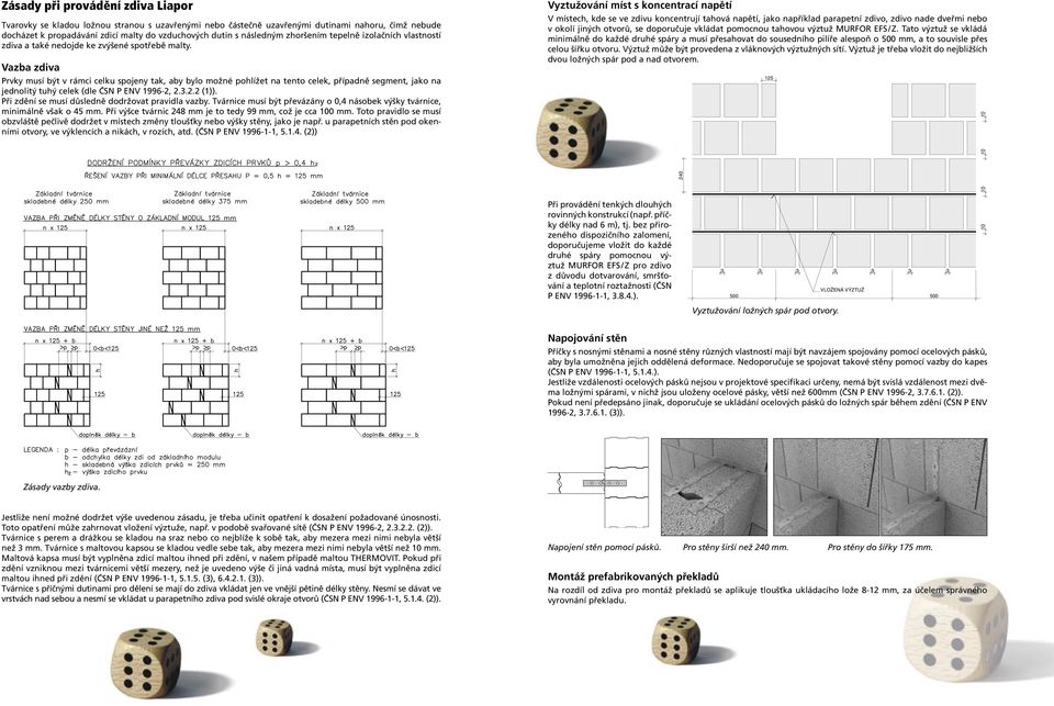 Vazba zdiva Prvky musí být v rámci celku spojeny tak, aby bylo možné pohlížet na tento celek, případně segment, jako na jednolitý tuhý celek (dle ČSN P ENV 1996-2, 2.3.2.2 (1)).