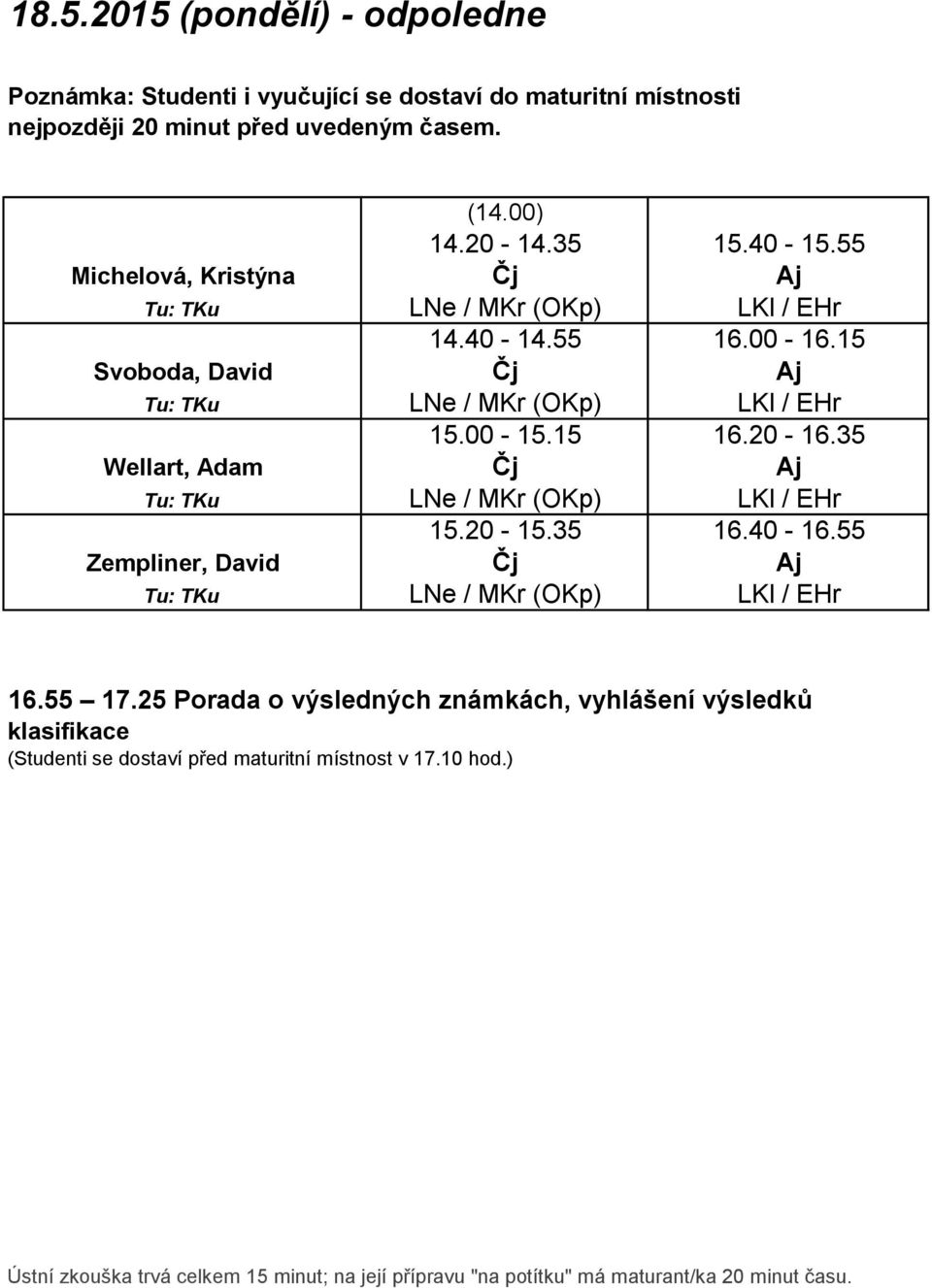20-15.35 16.40-16.55 Zempliner, David Čj Aj 16.55 17.