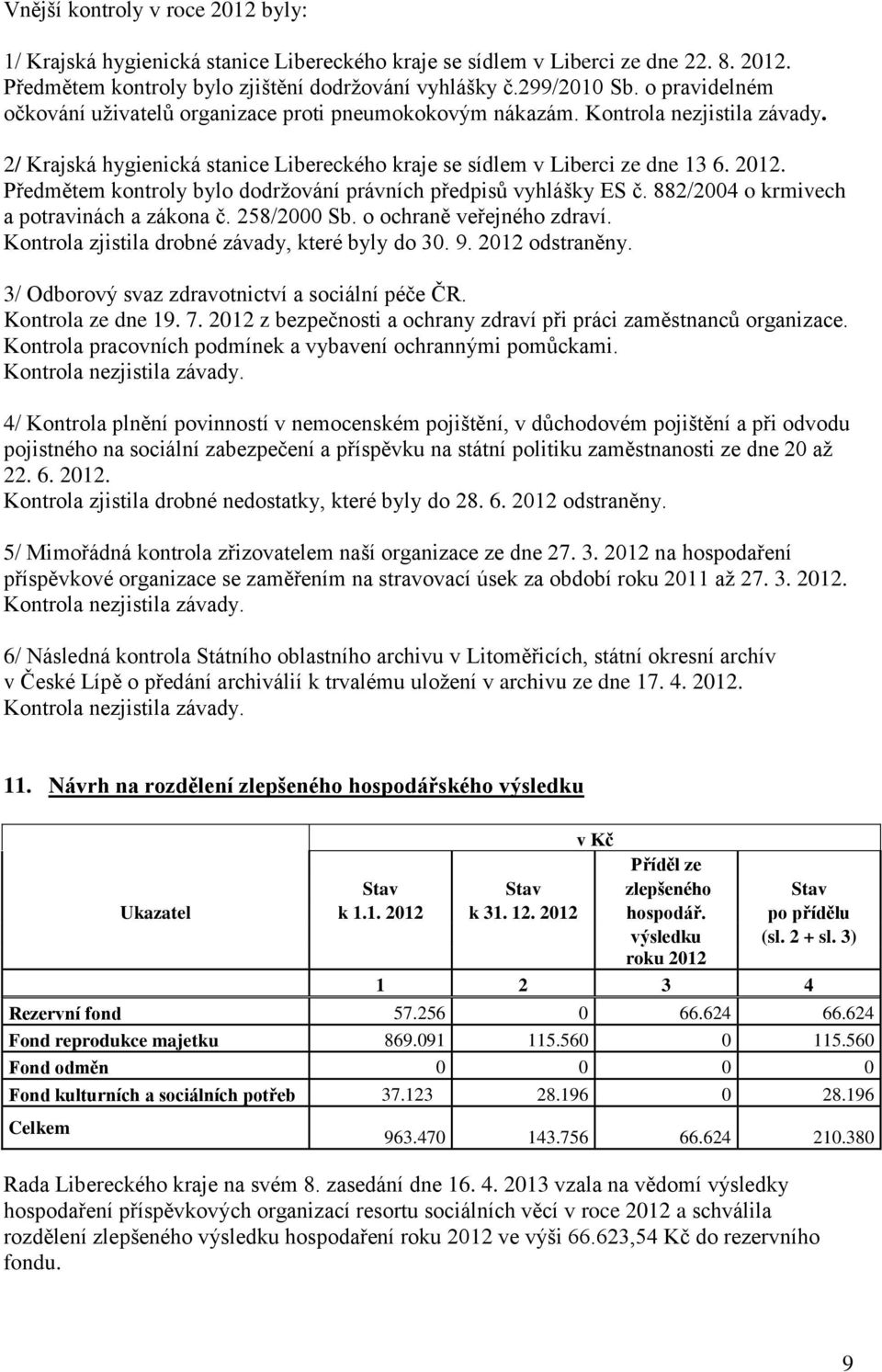 . Předmětem kontroly bylo dodržování právních předpisů vyhlášky ES č. 882/2004 o krmivech a potravinách a zákona č. 258/2000 Sb. o ochraně veřejného zdraví.