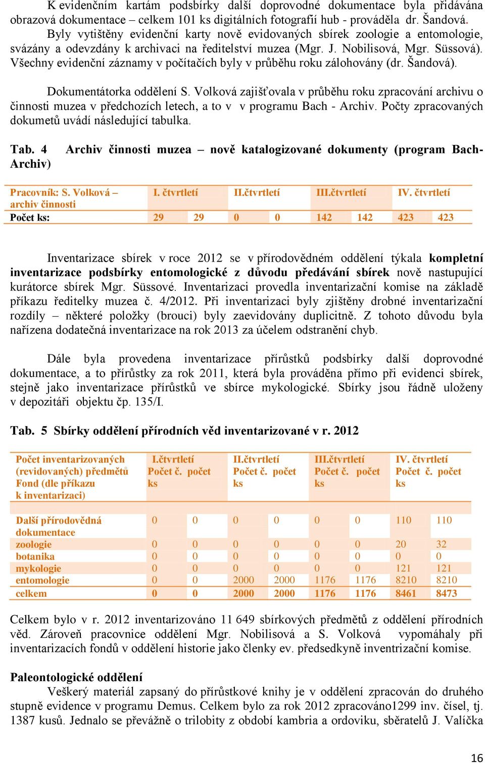 Všechny evidenční záznamy v počítačích byly v průběhu roku zálohovány (dr. Šandová). Dokumentátorka oddělení S.