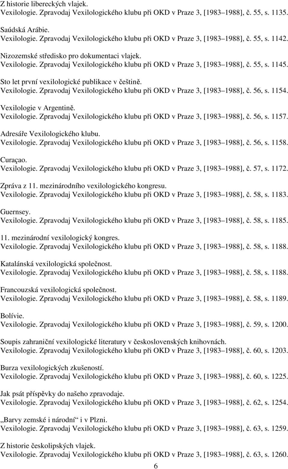 1154. Vexilologie v Argentině. Vexilologie. Zpravodaj Vexilologického klubu při OKD v Praze 3, [1983 1988], č. 56, s. 1157. Adresáře Vexilologického klubu. Vexilologie. Zpravodaj Vexilologického klubu při OKD v Praze 3, [1983 1988], č. 56, s. 1158.