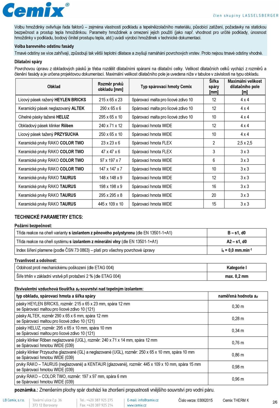 ) uvádí výrobci hmoždinek v technické dokumentaci. Volba barevného odstínu fasády Tmavé odstíny se více zahřívají, způsobují tak větší teplotní dilatace a zvyšují namáhání povrchových vrstev.