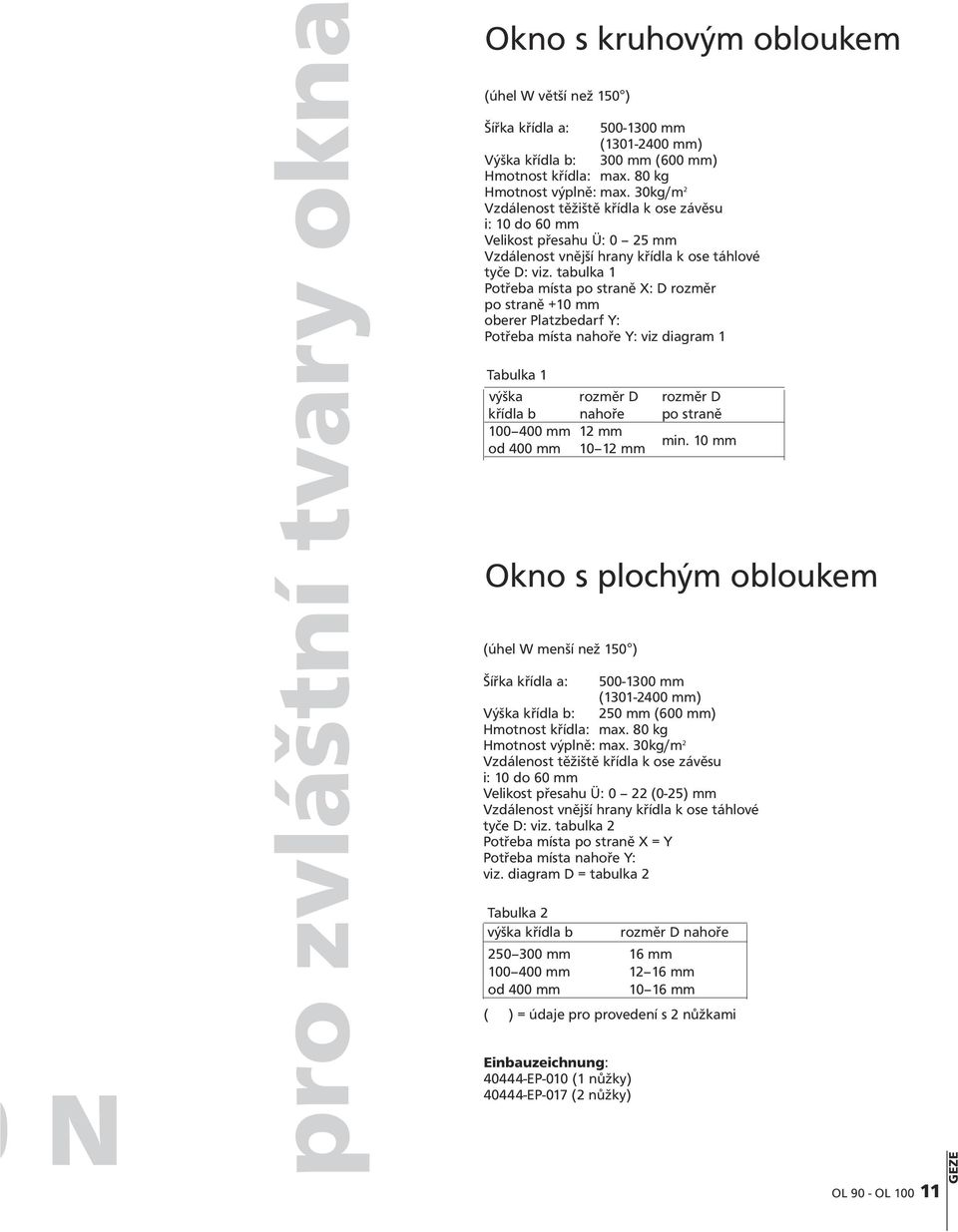 tabulka 1 Potřeba místa po straně X: D rozměr po straně +10 mm oberer Platzbedarf Y: Potřeba místa nahoře Y: viz diagram 1 Tabulka 1 výška rozměr D rozměr D křídla b nahoře po straně 100 400 mm 12 mm