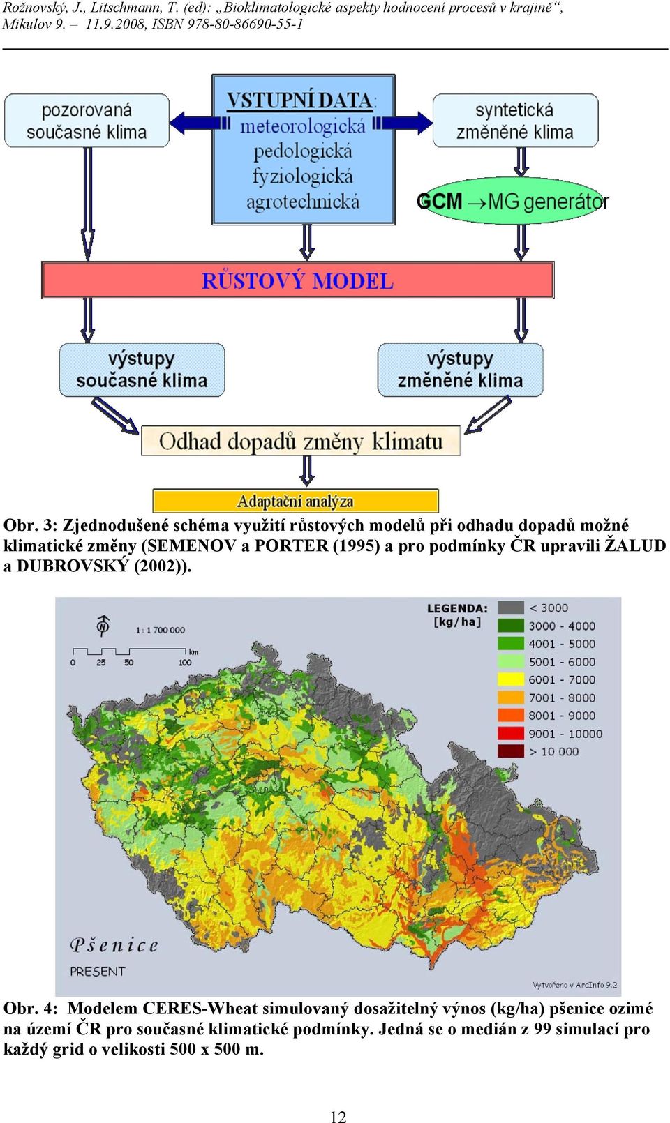 4: Modelem CERES-Wheat simulovaný dosažitelný výnos (kg/ha) pšenice ozimé na území ČR pro