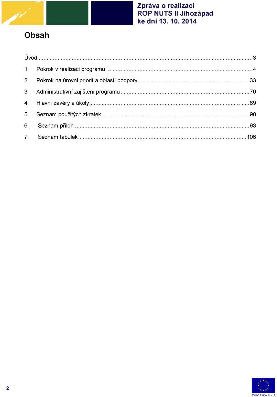 Administrativní zajištění programu... 70 4. Hlavní závěry a úkoly.