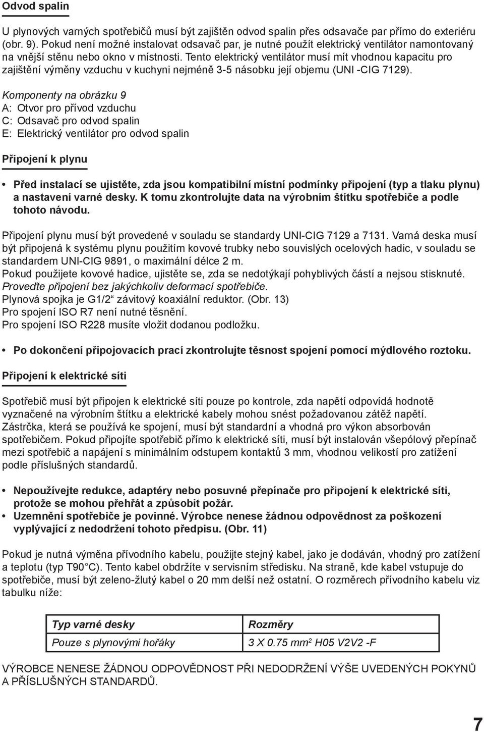 Tento elektrický ventilátor musí mít vhodnou kapacitu pro zajištění výměny vzduchu v kuchyni nejméně 3-5 násobku její objemu (UNI -CIG 7129).