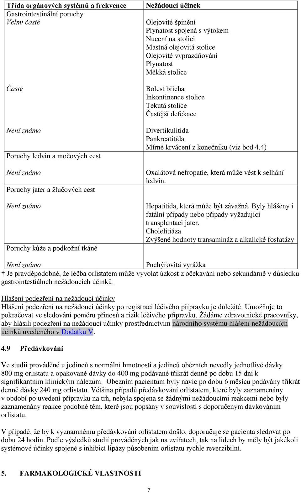 stolice Tekutá stolice Častější defekace Divertikulitida Pankreatitída Mírné krvácení z konečníku (viz bod 4.4) Oxalátová nefropatie, která může vést k selhání ledvin.