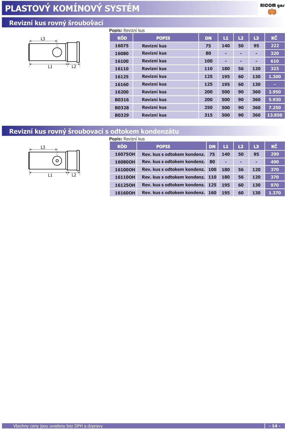 430 5.930 B0328 B0329 Revizní kus Revizní kus 250 500 90 360 7.250 35 500 90 360 3.850 Prodlou ení Revizní kus rovný - 250 šroubovací mm s odtokem kondenzátu Popis: Revizní kus KÓD POPIS 6075OH Rev.