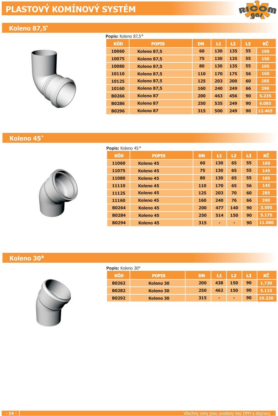 465 Koleno 45 Popis: Koleno 45 KÓD POPIS DN L L2 L3 060 Koleno 45 60 30 65 55 60 075 Koleno 45 75 30 65 55 45 080 Koleno 45 80 30 65 55 05 0 Koleno 45 0 70 65 56 45 25 Koleno 45 25 203 70 60 285 60