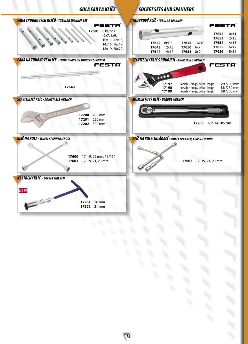 ADJUSTABLE WRENCH 17640 STAVITELNÝ KLÍČ ADJUSTABLE WRENCH MOMENTOVÝ KLÍČ TORQUE WRENCH 17197 rozsah range/ délka length 29 /200 mm 17198 rozsah range/ délka length 33 /250 mm 17199 rozsah range/