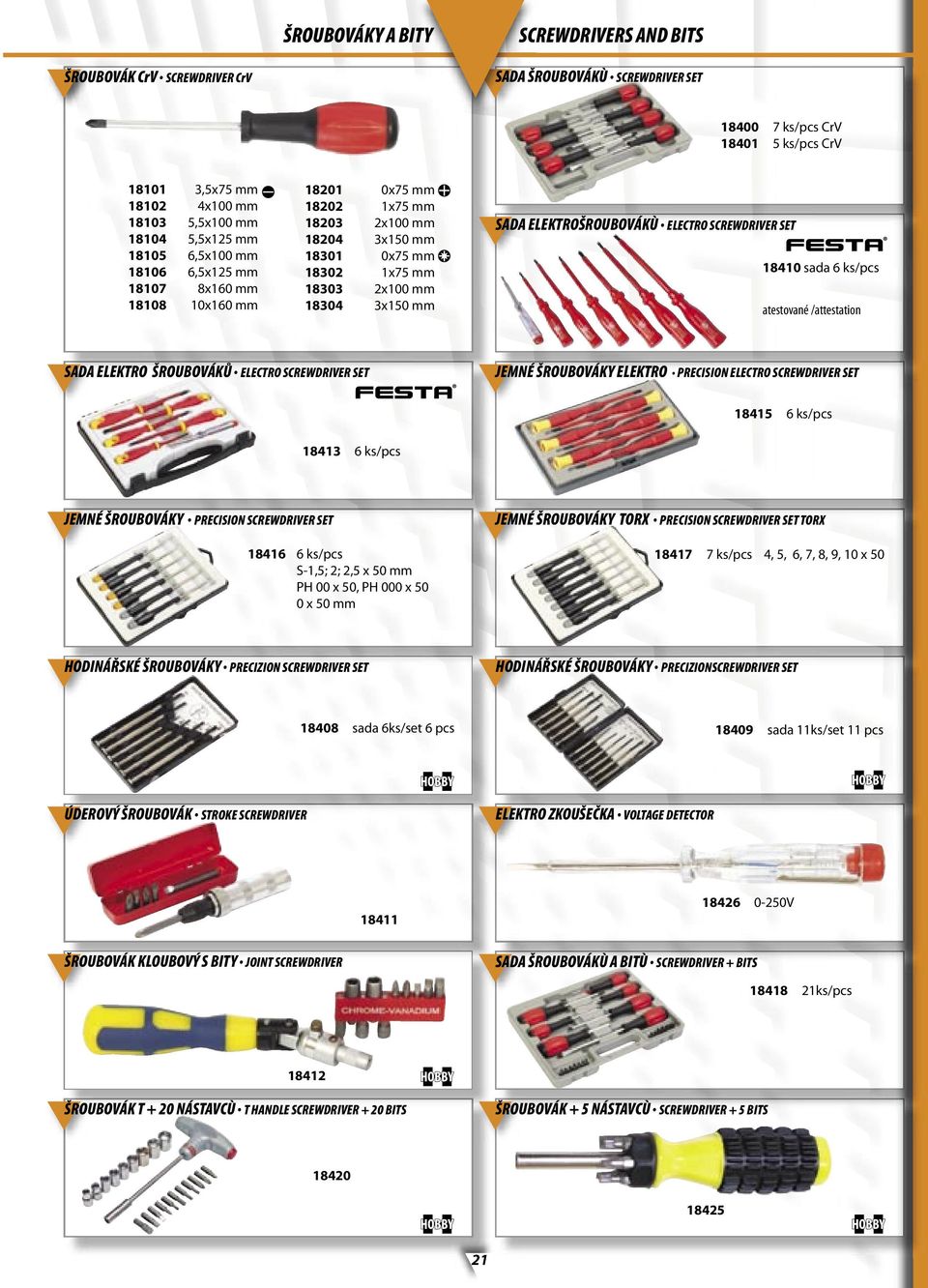 ELEKTROŠROUBOVÁKÙ ELECTRO SCREWDRIVER SET 18410 sada 6 ks/pcs atestované /attestation SADA ELEKTRO ŠROUBOVÁKŮ ELECTRO SCREWDRIVER SET JEMNÉ ŠROUBOVÁKY ELEKTRO PRECISION ELECTRO SCREWDRIVER SET 18415