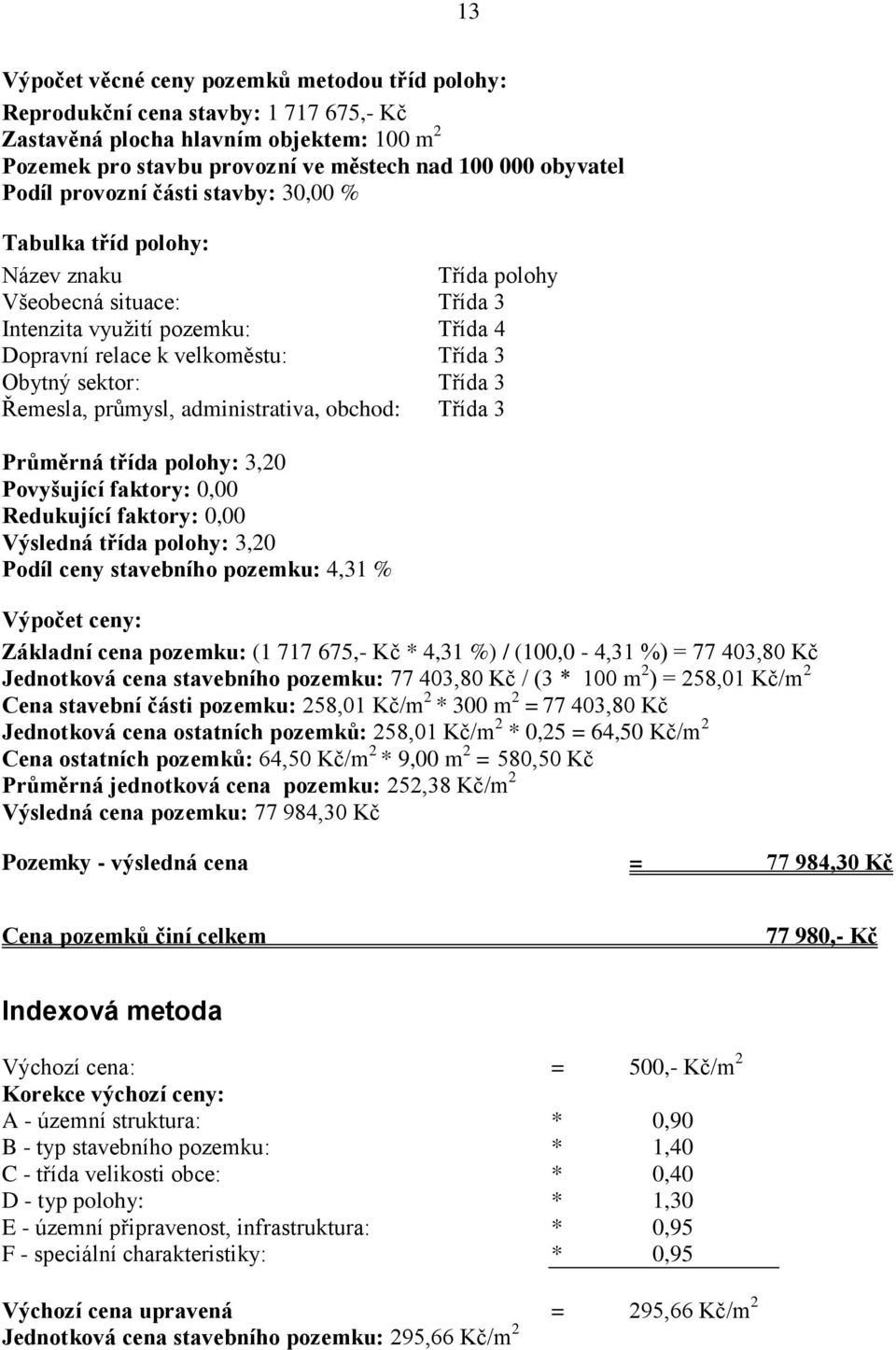 Řemesla, průmysl, administrativa, obchod: Třída 3 Průměrná třída polohy: 3,20 Povyšující faktory: 0,00 Redukující faktory: 0,00 Výsledná třída polohy: 3,20 Podíl ceny stavebního pozemku: 4,31 %