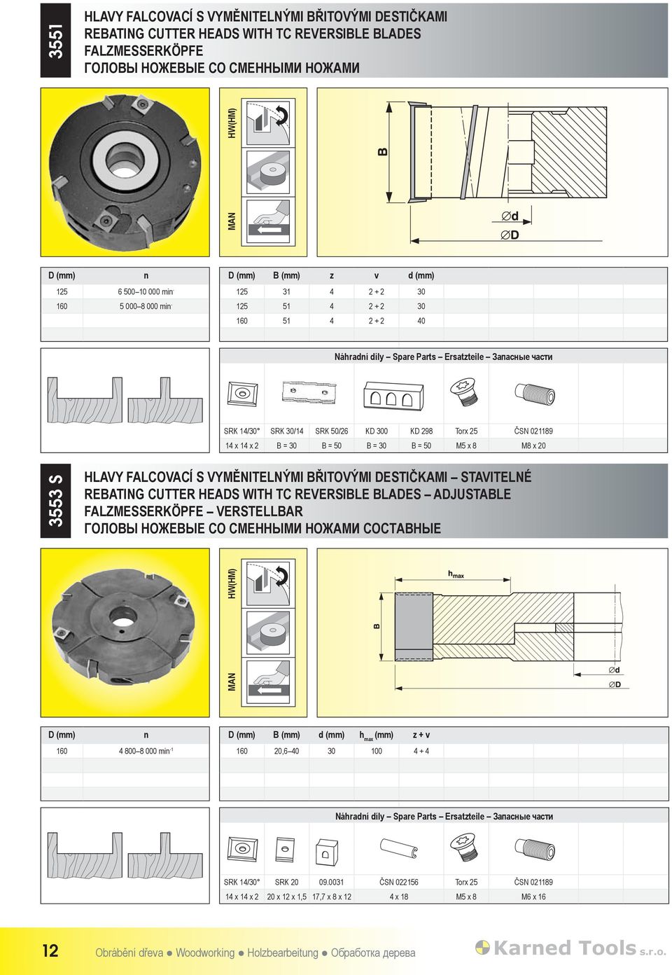 298 Torx 25 ČSN 021189 14 x 14 x 2 B = 30 B = 50 B = 30 B = 50 M5 x 8 M8 x 20 HLAVY FALCOVACÍ S VYMĚNITELNÝMI BŘITOVÝMI DESTIČKAMI STAVITELNÉ REBATING CUTTER HEADS WITH TC REVERSIBLE BLADES